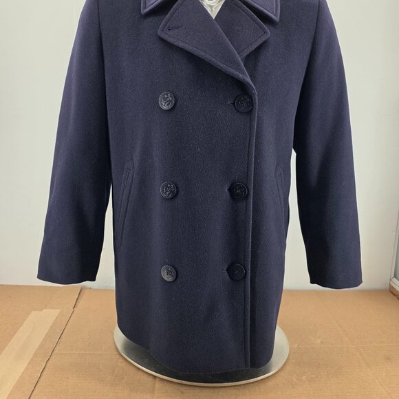 Vintage L.L. Bean Women’s Navy Wool Cashmere Blend Double-Breasted Pea Coat Size - Picture 15 of 16
